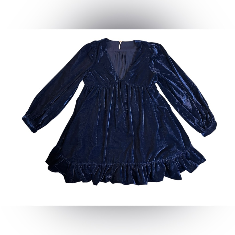 Free People Womens Estella Velvet Party Mini Dress, blue, SMALL - Picture 7 of 12